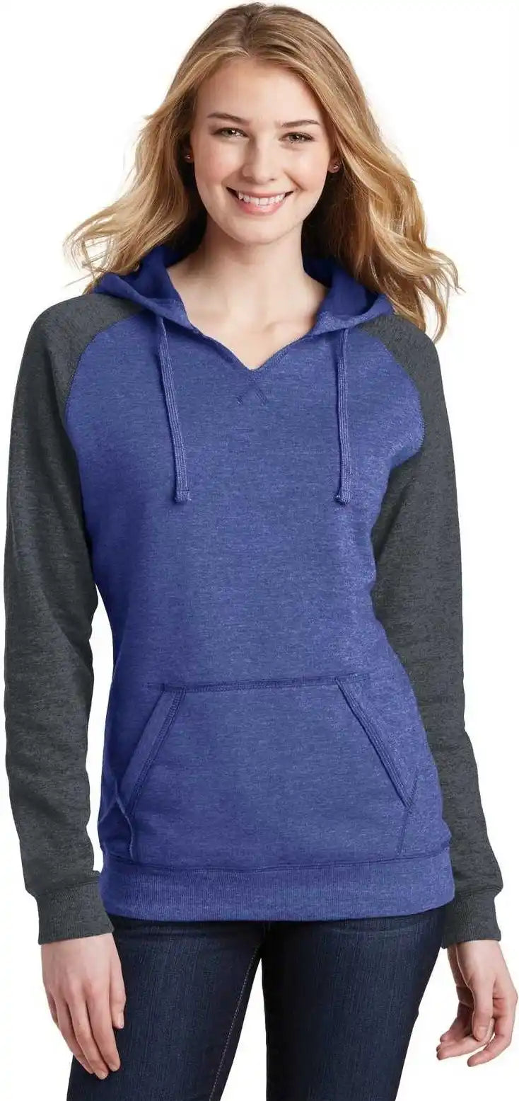 District Dt296 Women’s Lightweight Fleece Raglan Hoodie Heathered Deep Royal Charcoal