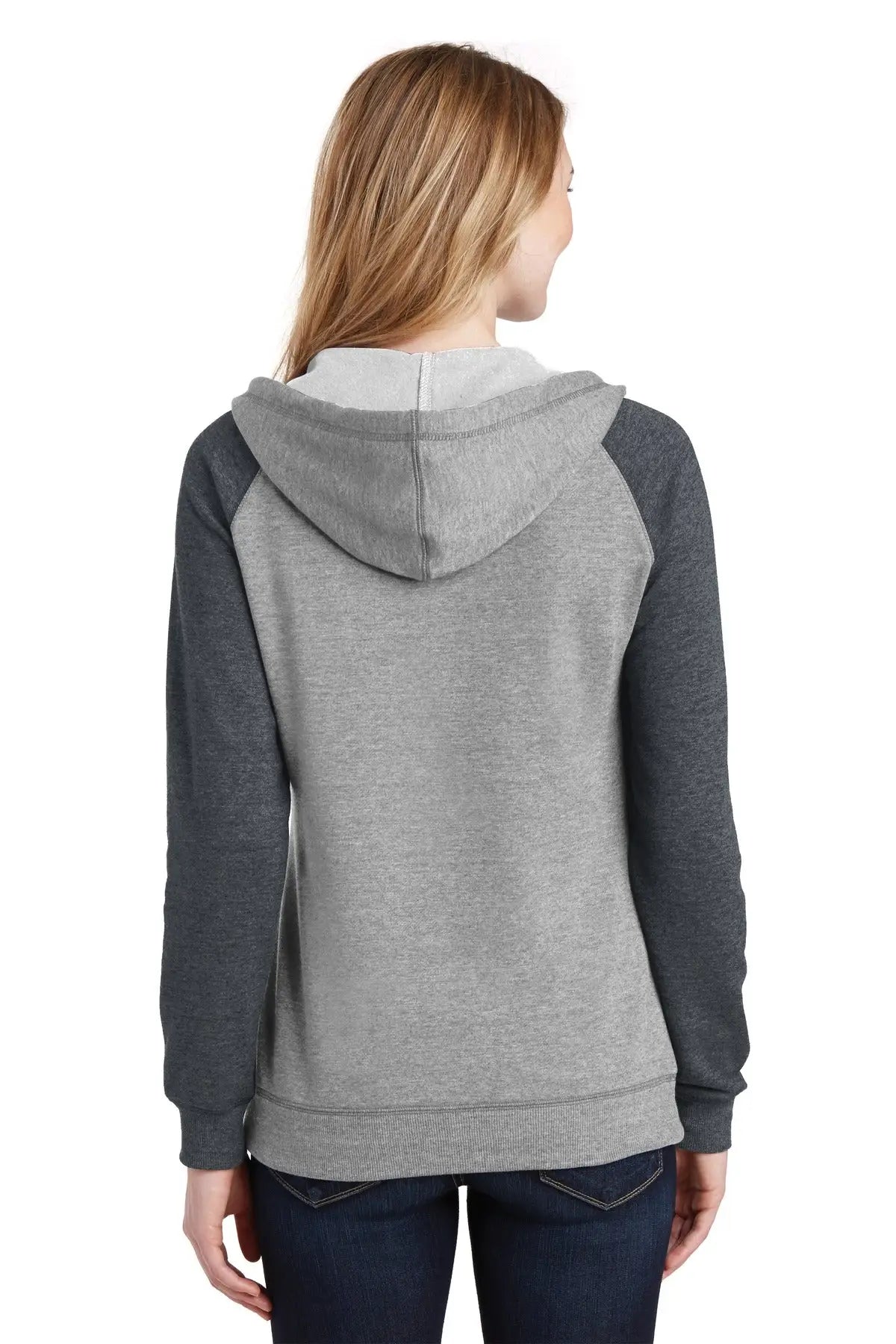 District Dt296 Women’s Lightweight Fleece Raglan Hoodie - Heathered Gray Charcoal