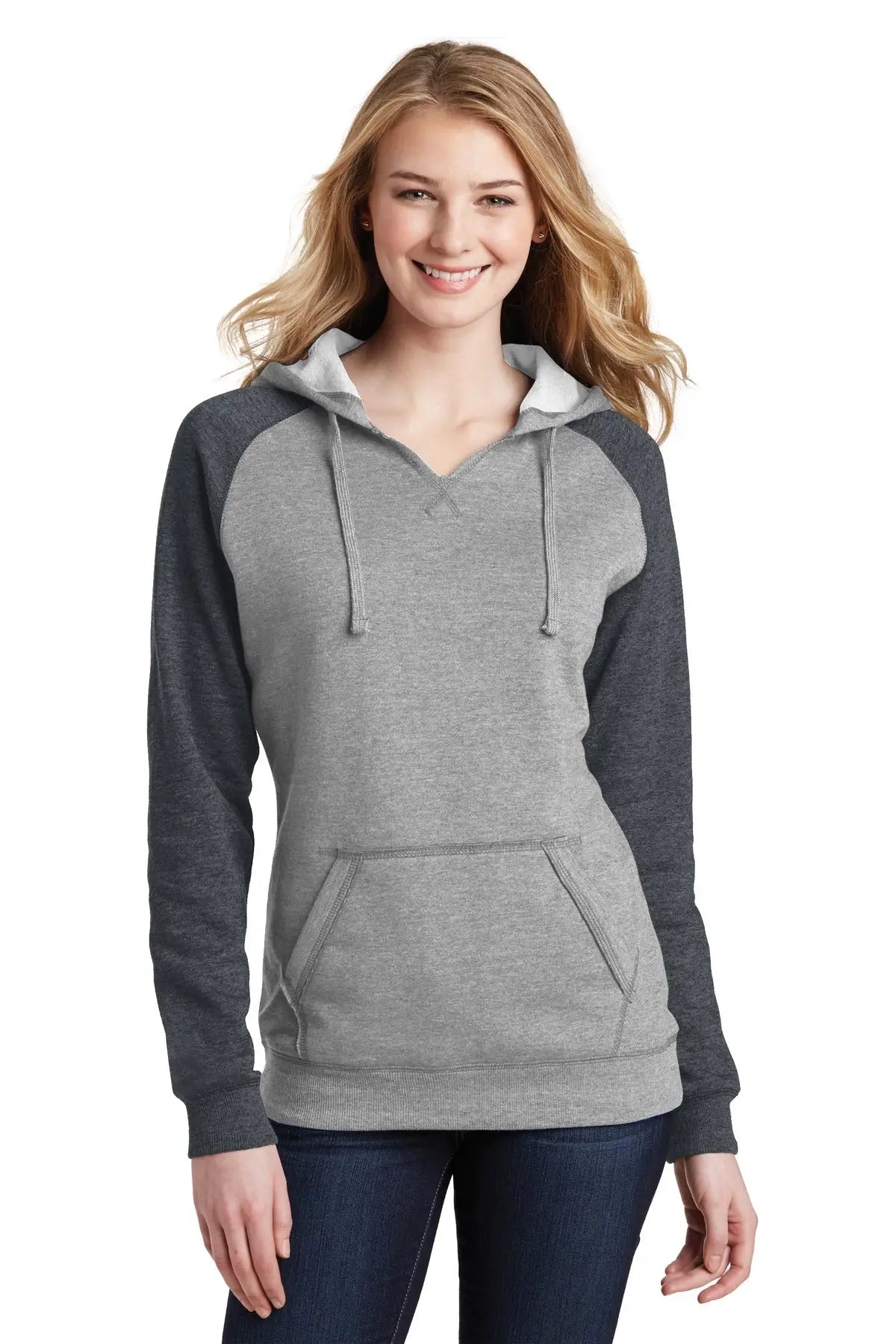 District Dt296 Women’s Lightweight Fleece Raglan Hoodie - Heathered Gray Charcoal - Gray/ / Ladies Xs