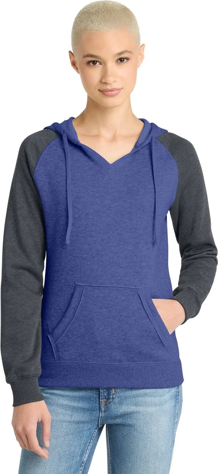 District Dt296 Women’s Lightweight Fleece Raglan Hoodie - Heathered Deep Royal Charcoal