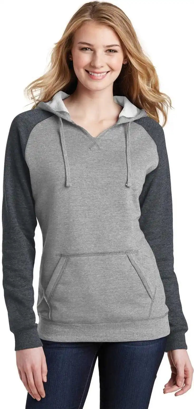 District Dt296 Women’s Lightweight Fleece Raglan Hoodie - Heathered Gray Charcoal