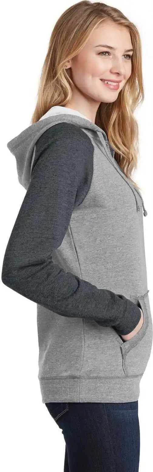 District Dt296 Women’s Lightweight Fleece Raglan Hoodie Heathered Gray Charcoal