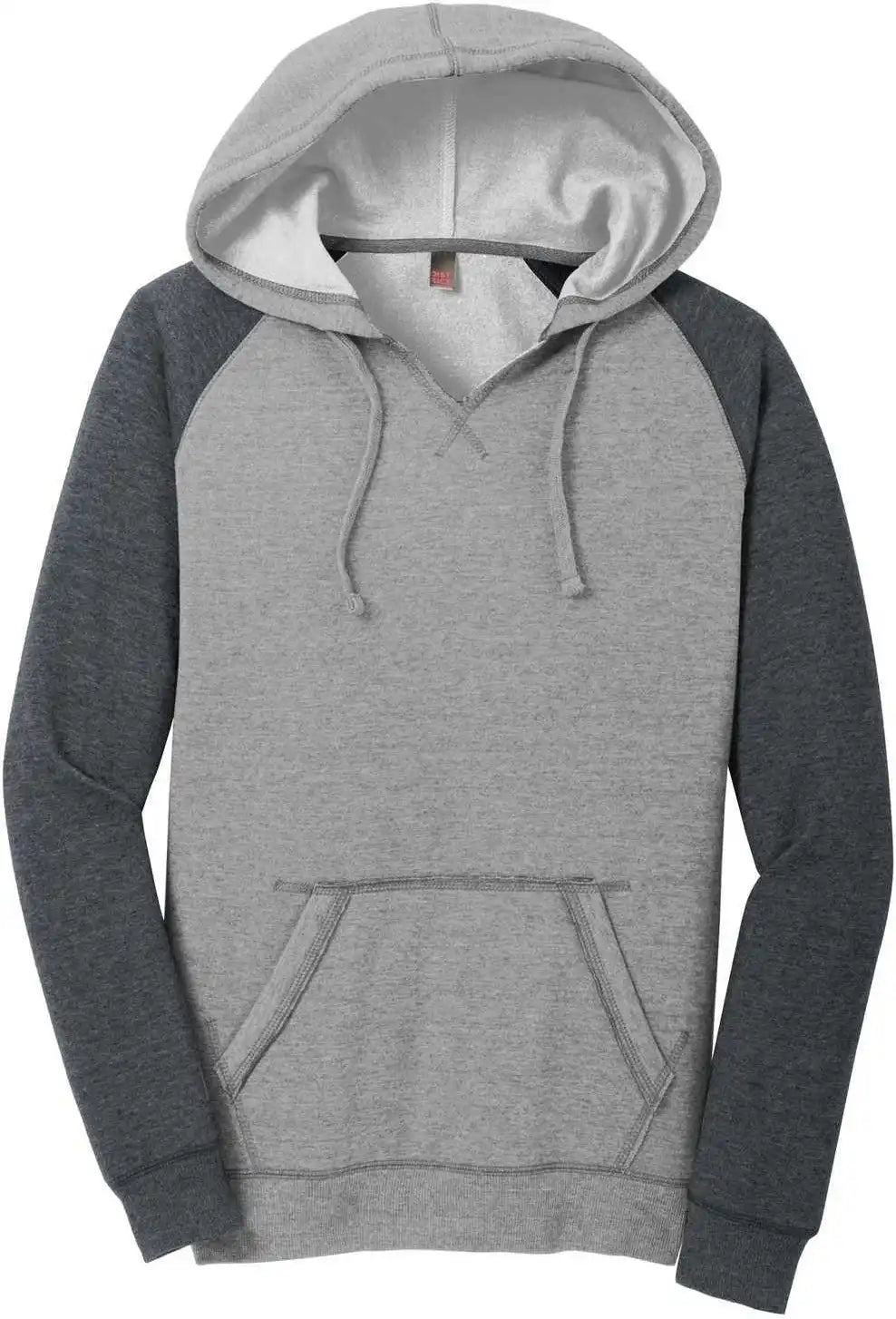 District Dt296 Women’s Lightweight Fleece Raglan Hoodie Heathered Gray Charcoal