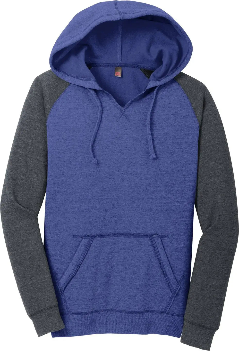 District Dt296 Women’s Lightweight Fleece Raglan Hoodie - Heathered Deep Royal Charcoal