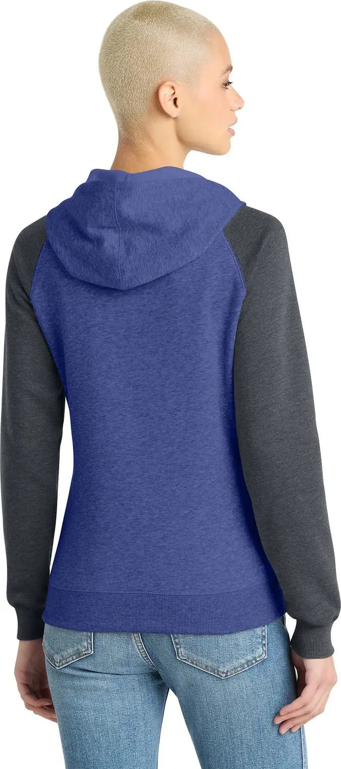 District Dt296 Women’s Lightweight Fleece Raglan Hoodie - Heathered Deep Royal Charcoal