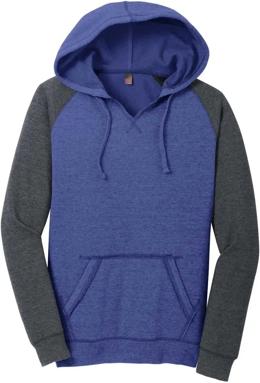 District Dt296 Women’s Lightweight Fleece Raglan Hoodie Heathered Deep Royal Charcoal