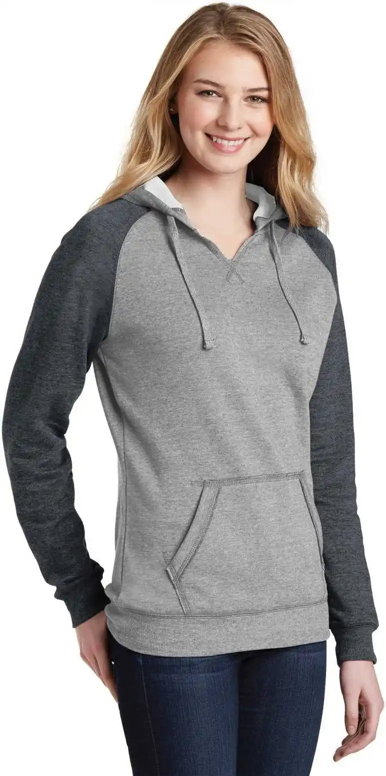 District Dt296 Women’s Lightweight Fleece Raglan Hoodie Heathered Gray Charcoal