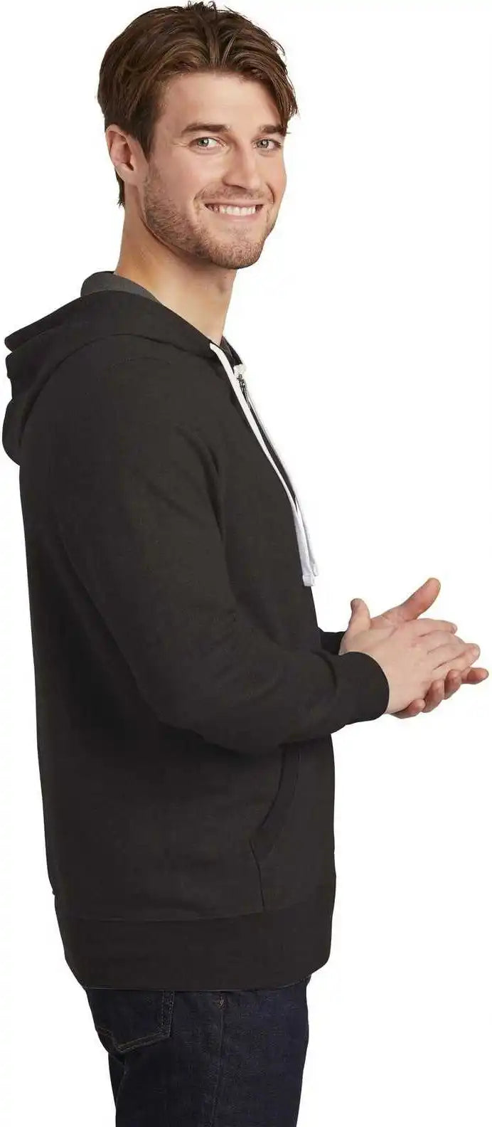 District Dt356 Perfect Tri French Terry Full-zip Hoodie - Black