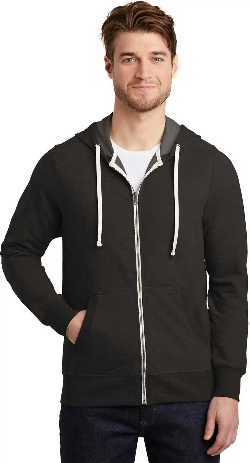 District Dt356 Perfect Tri French Terry Full-zip Hoodie - Black