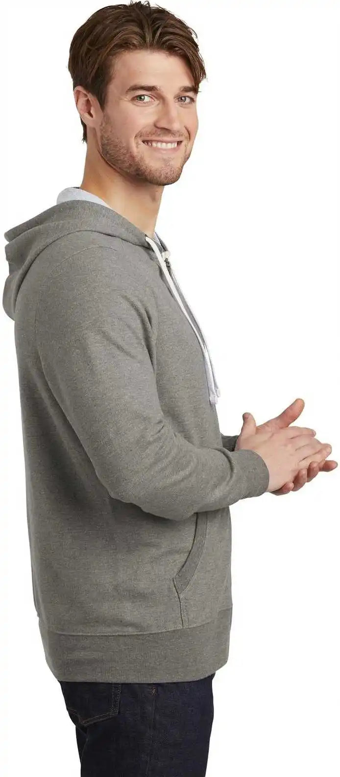 District Dt356 Perfect Tri French Terry Full-zip Hoodie - Gray Frost