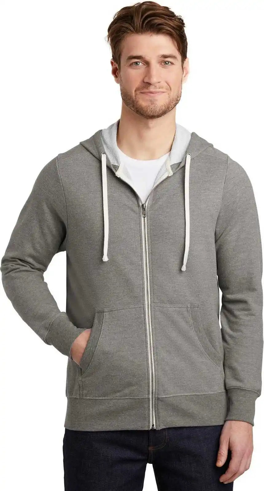 District Dt356 Perfect Tri French Terry Full-zip Hoodie - Gray Frost