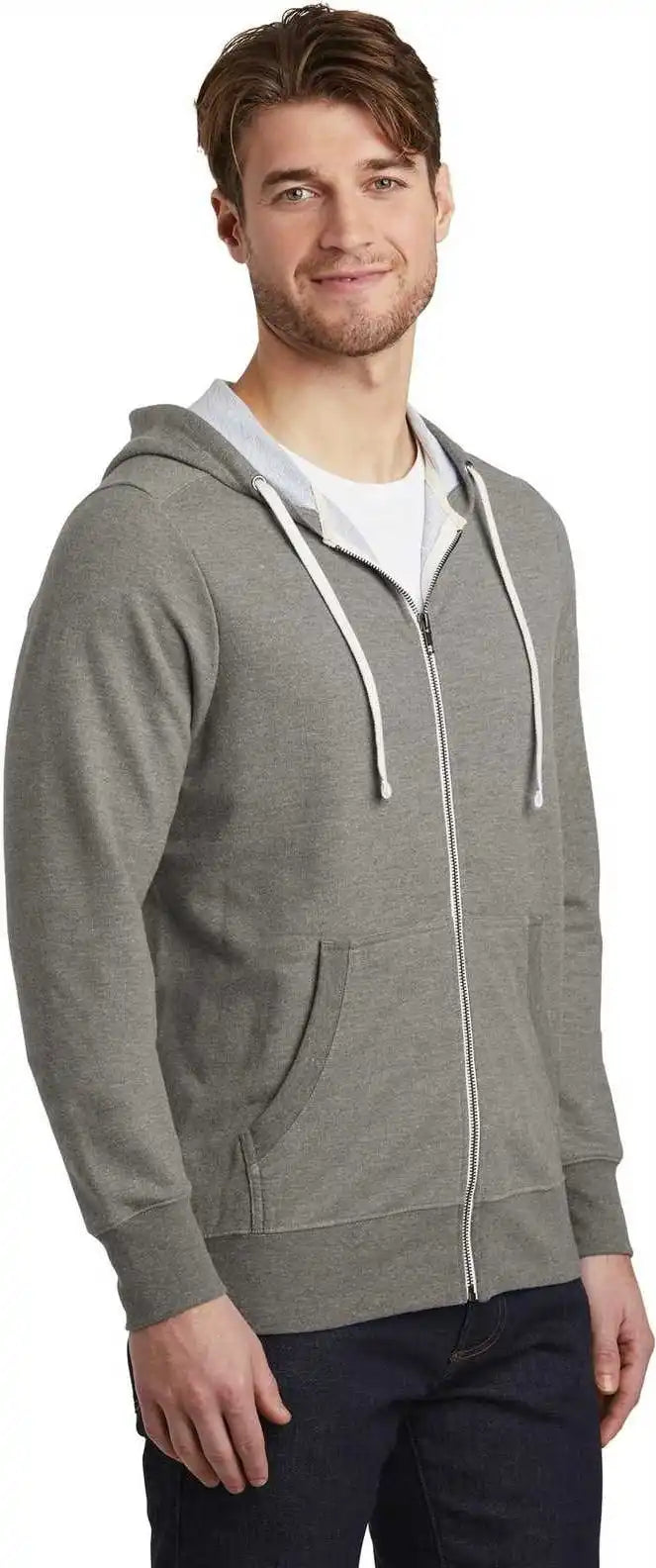 District Dt356 Perfect Tri French Terry Full-zip Hoodie - Gray Frost