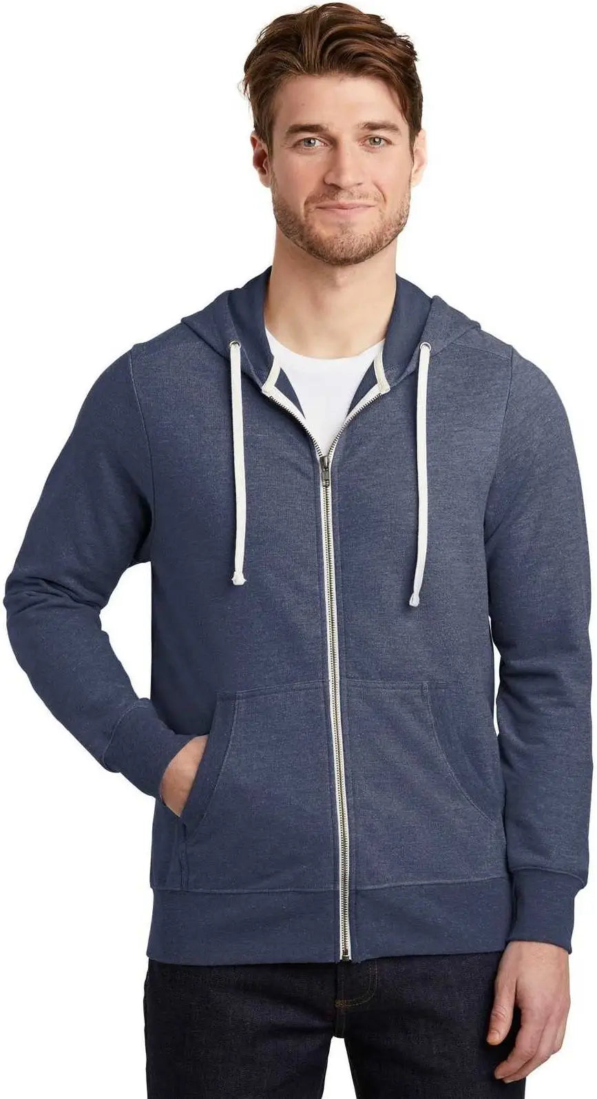 District Dt356 Perfect Tri French Terry Full-zip Hoodie - New Navy