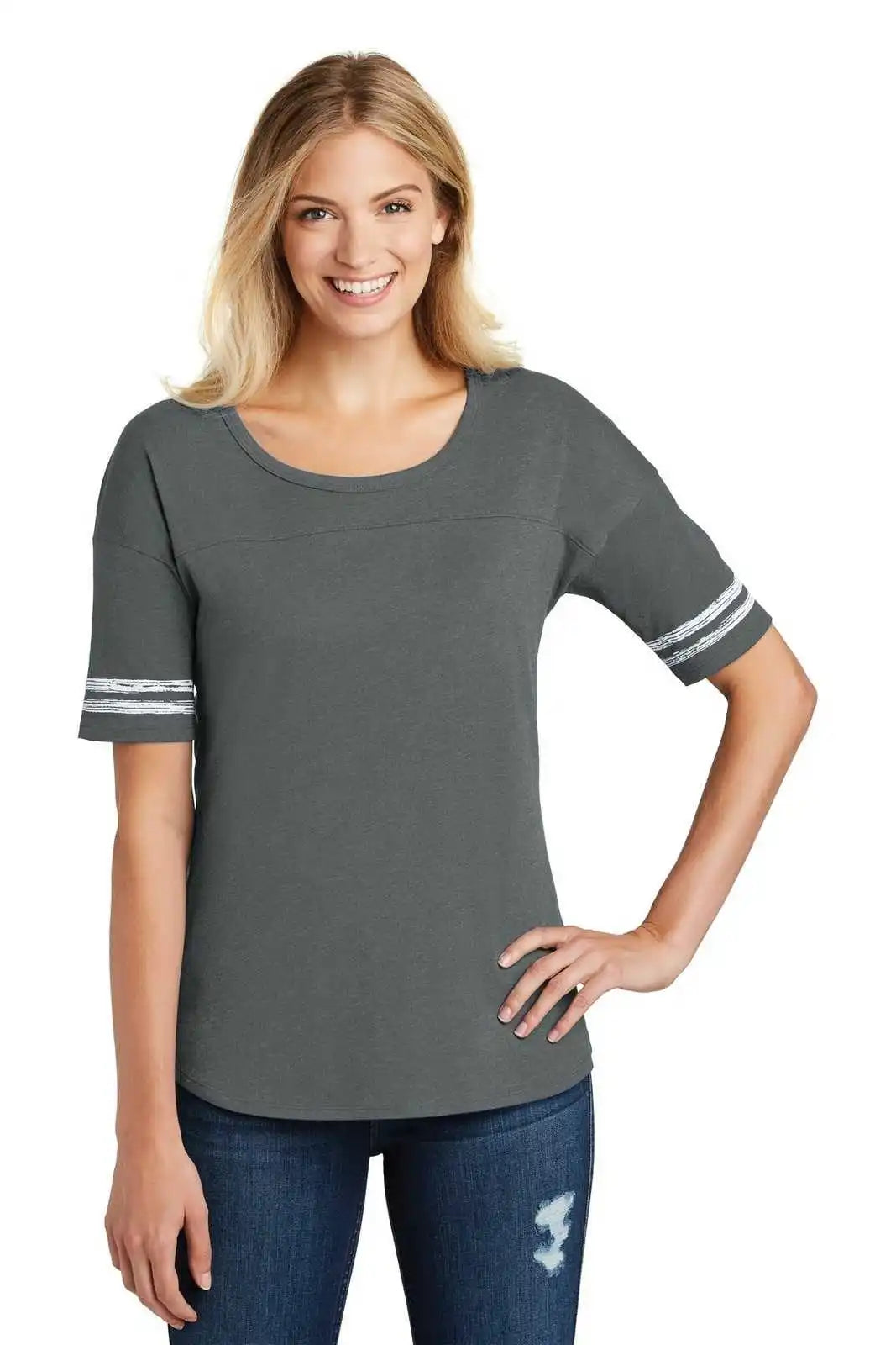 District Dt487 Women’s Scorecard Tee - Heathered Charcoal White