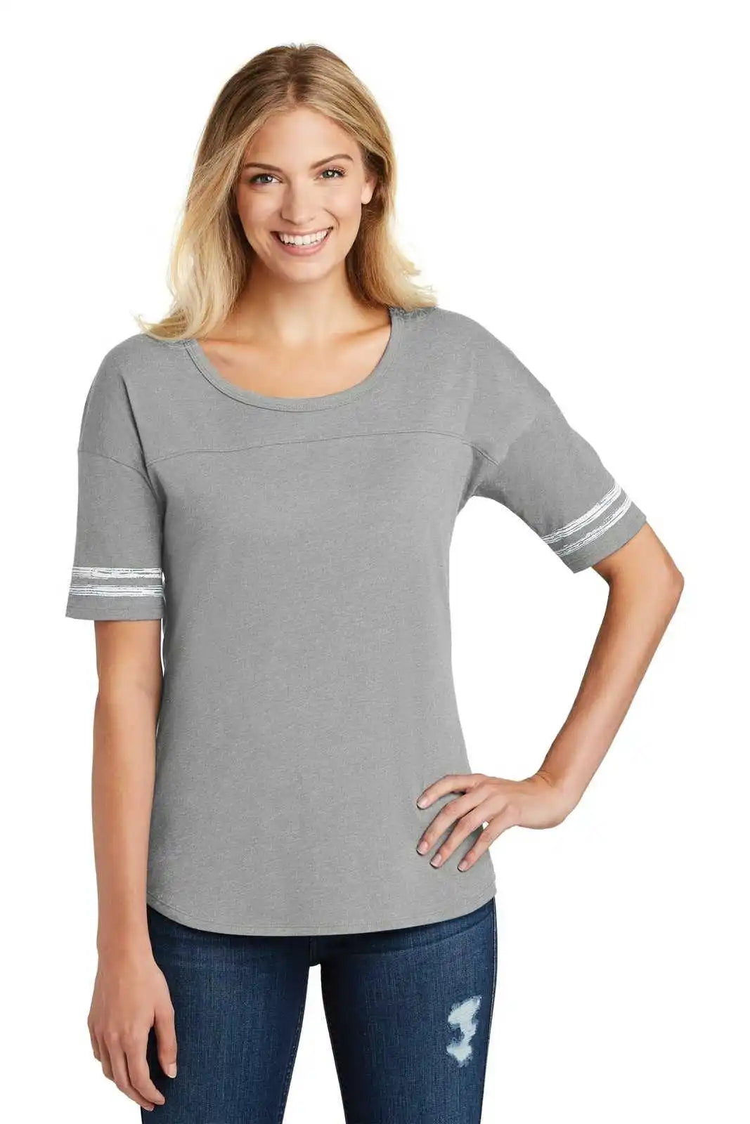 District Dt487 Women’s Scorecard Tee - Heathered Nickel White