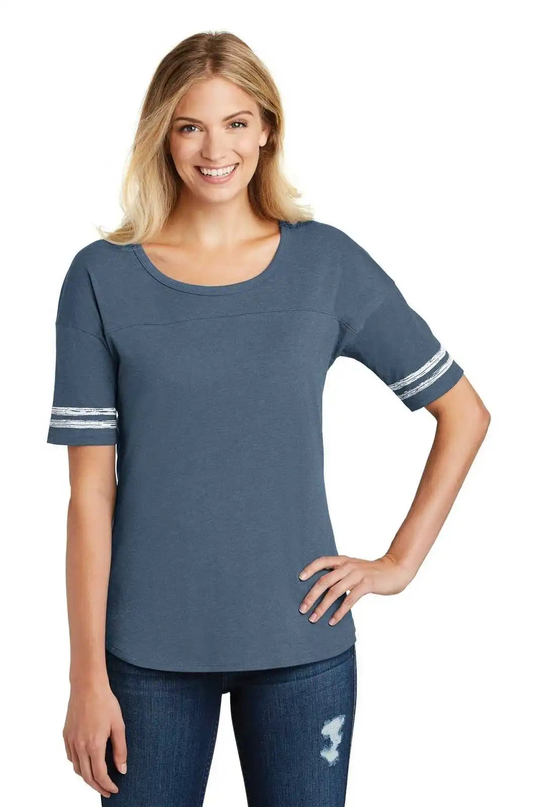 District Dt487 Women’s Scorecard Tee - Heathered True Navy White