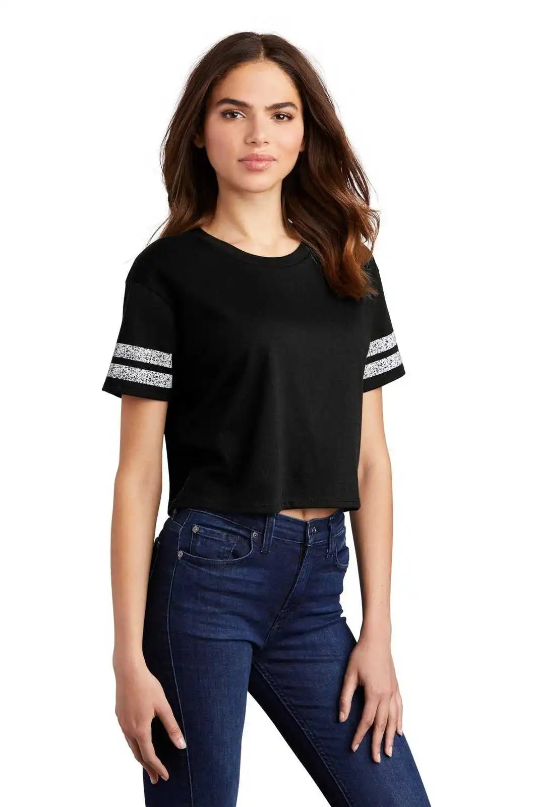 District Dt488 Women’s Scorecard Crop Tee - Black White