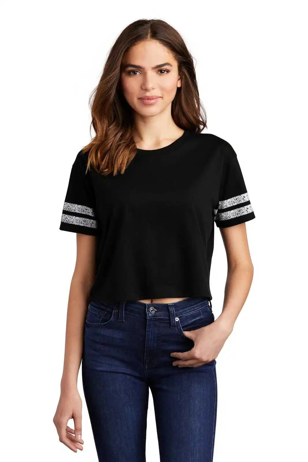 District Dt488 Women’s Scorecard Crop Tee - Black White