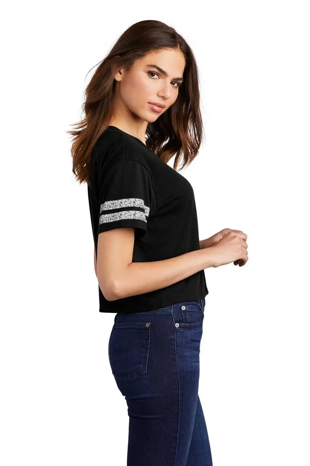 District Dt488 Women’s Scorecard Crop Tee - Black White
