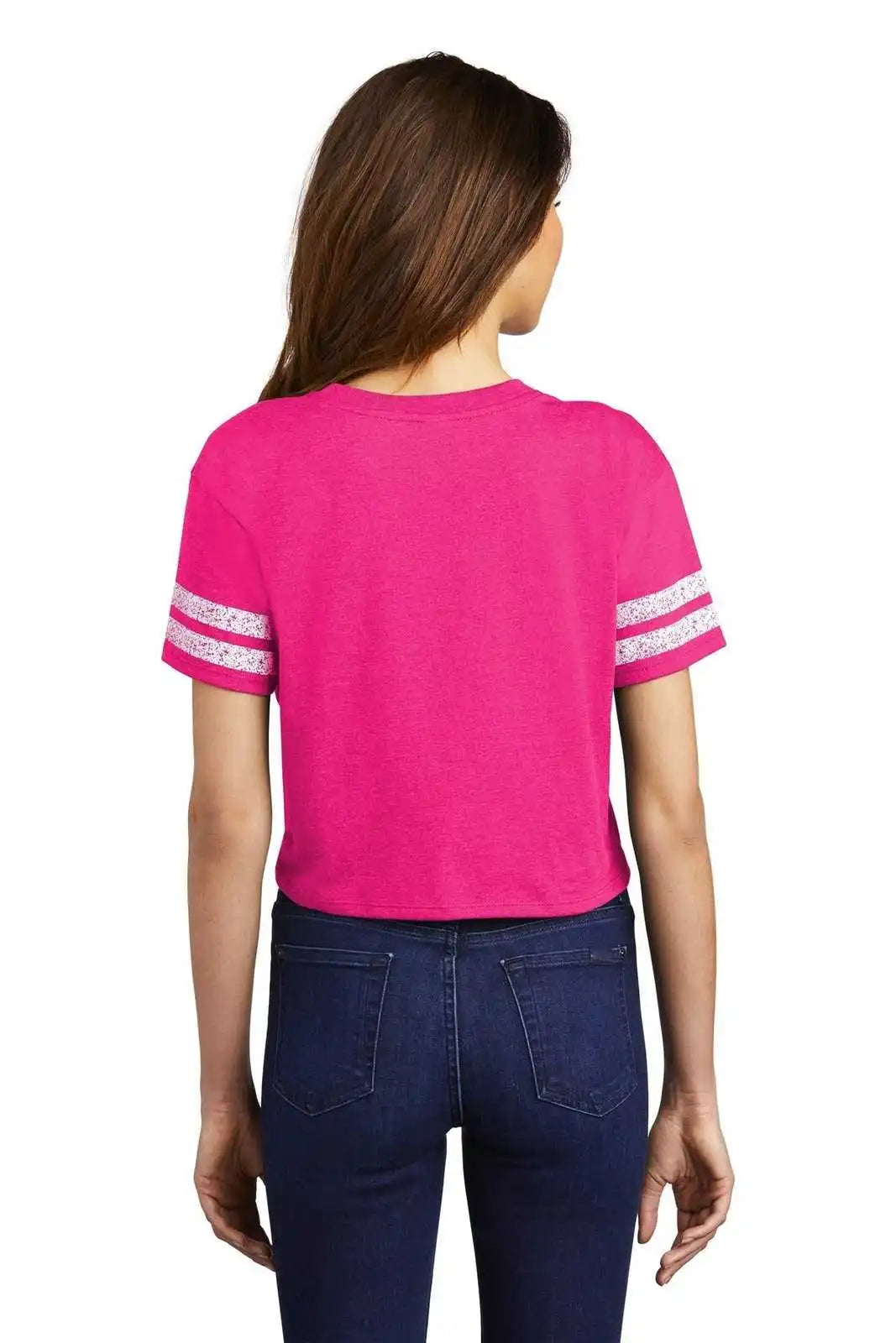 District Dt488 Women’s Scorecard Crop Tee - Heathered Dark Fuchsia White