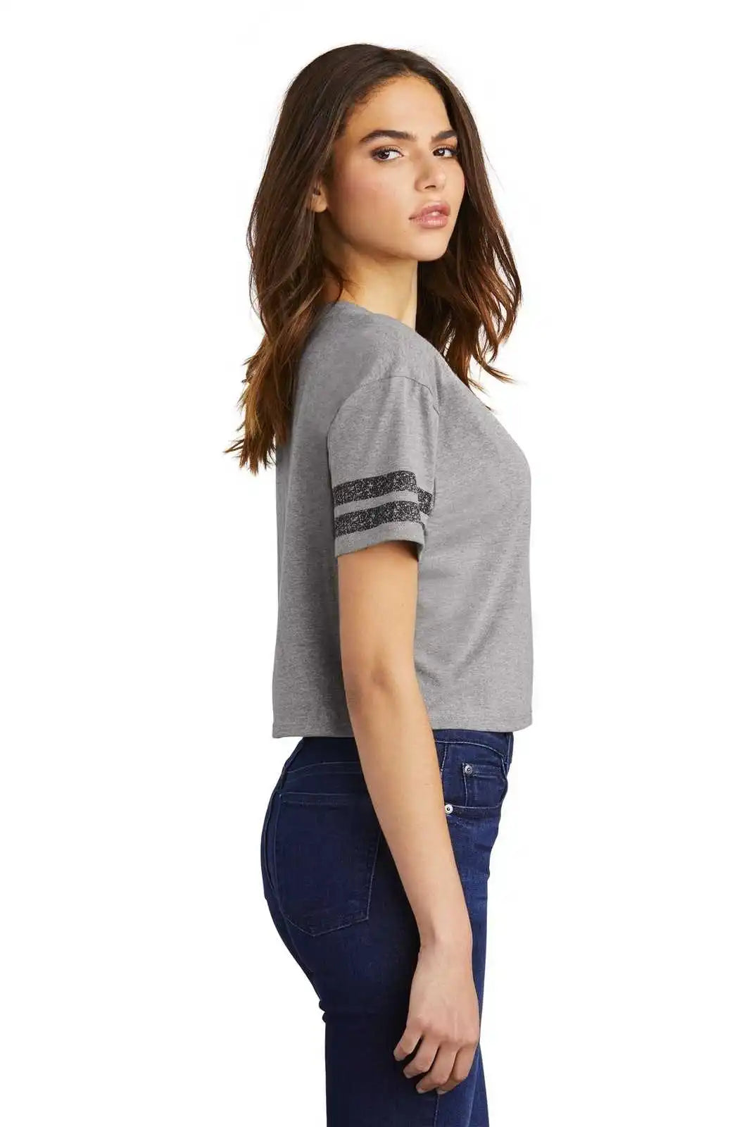 District Dt488 Women’s Scorecard Crop Tee - Heathered Nickel Black