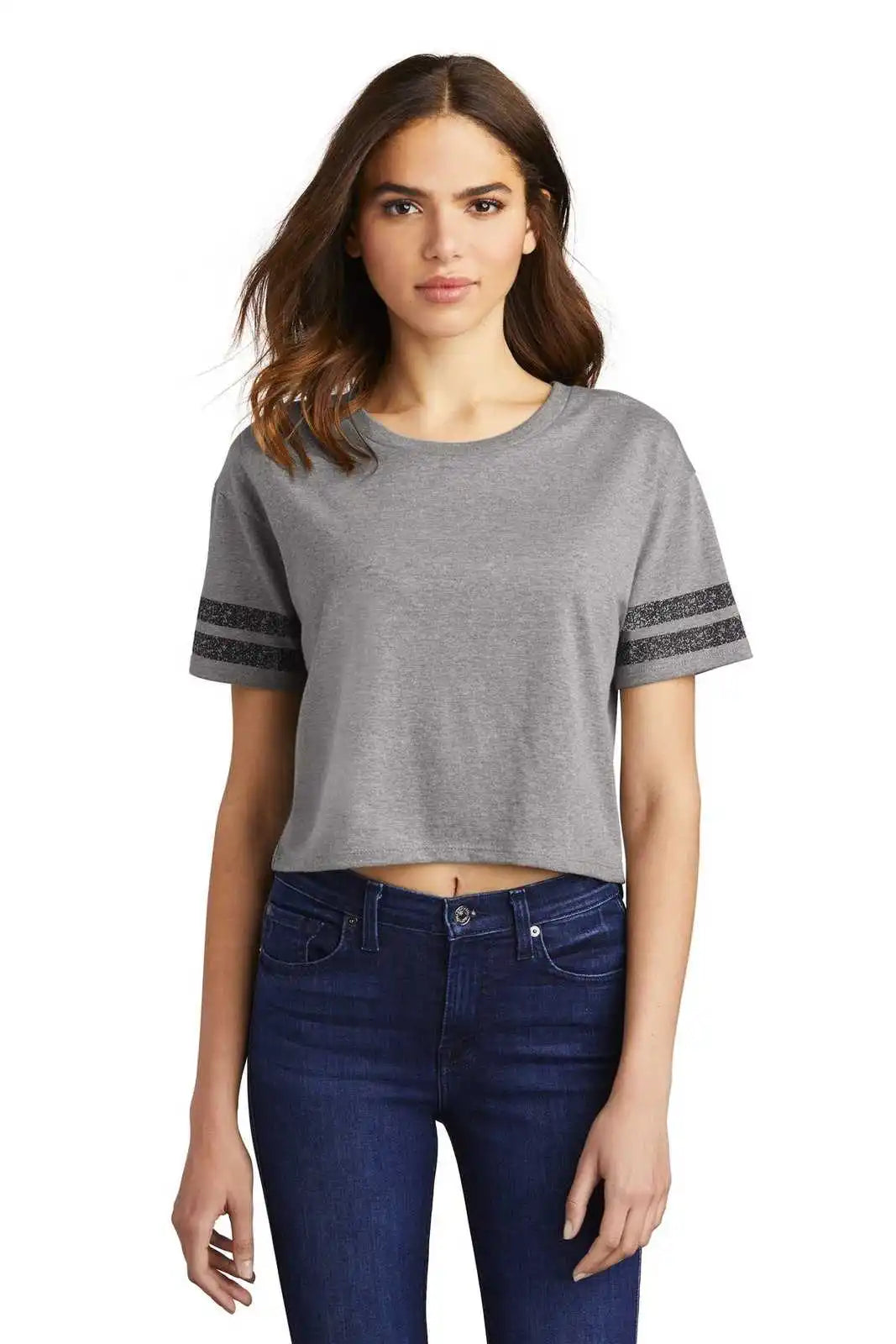 District Dt488 Women’s Scorecard Crop Tee - Heathered Nickel Black