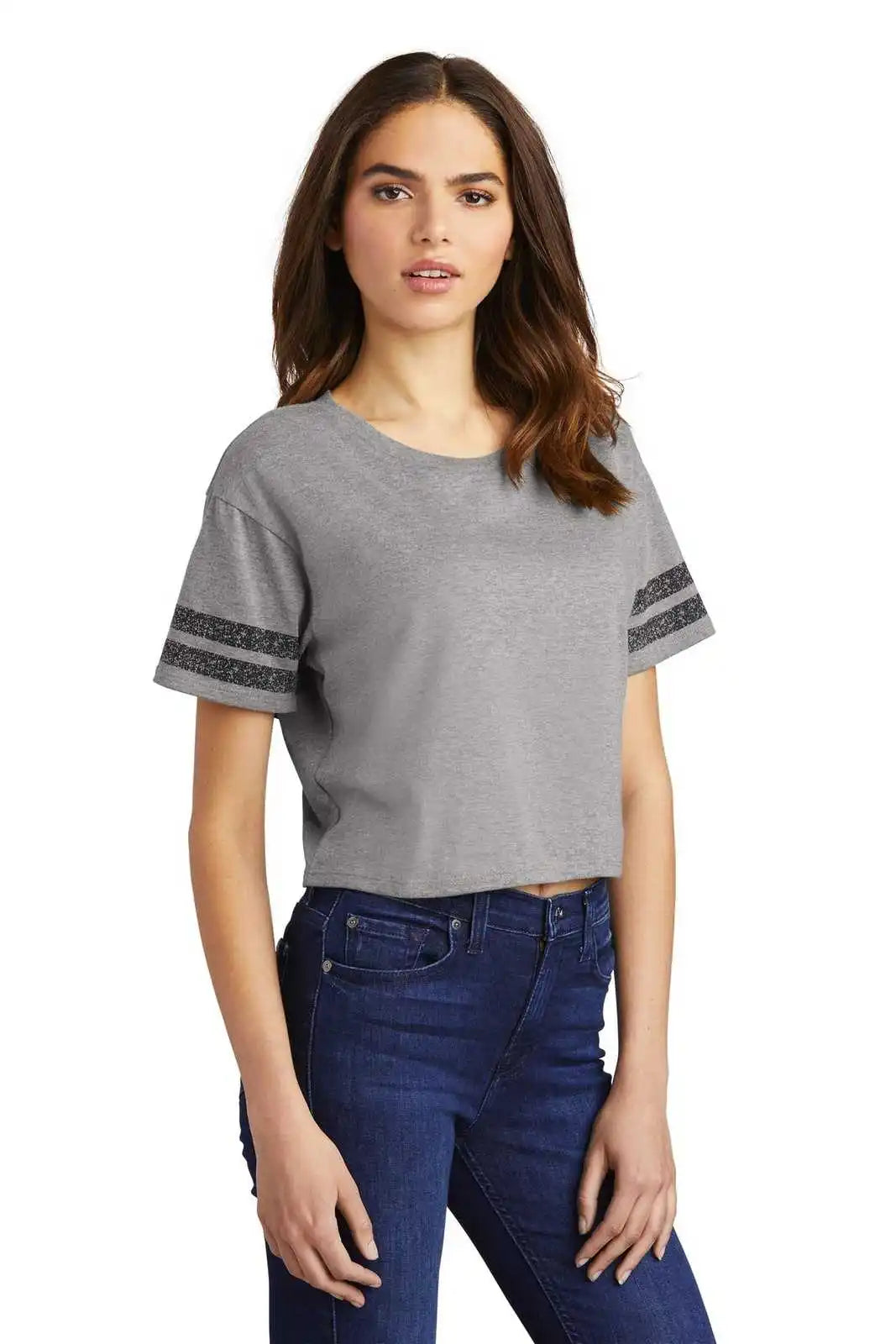 District Dt488 Women’s Scorecard Crop Tee - Heathered Nickel Black