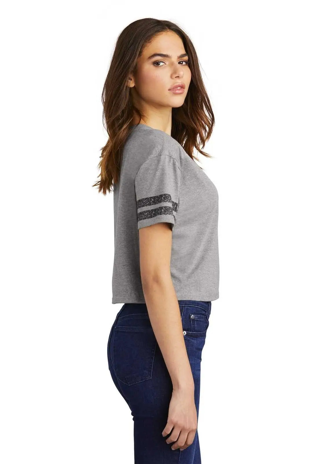 District Dt488 Women’s Scorecard Crop Tee - Heathered Nickel Black