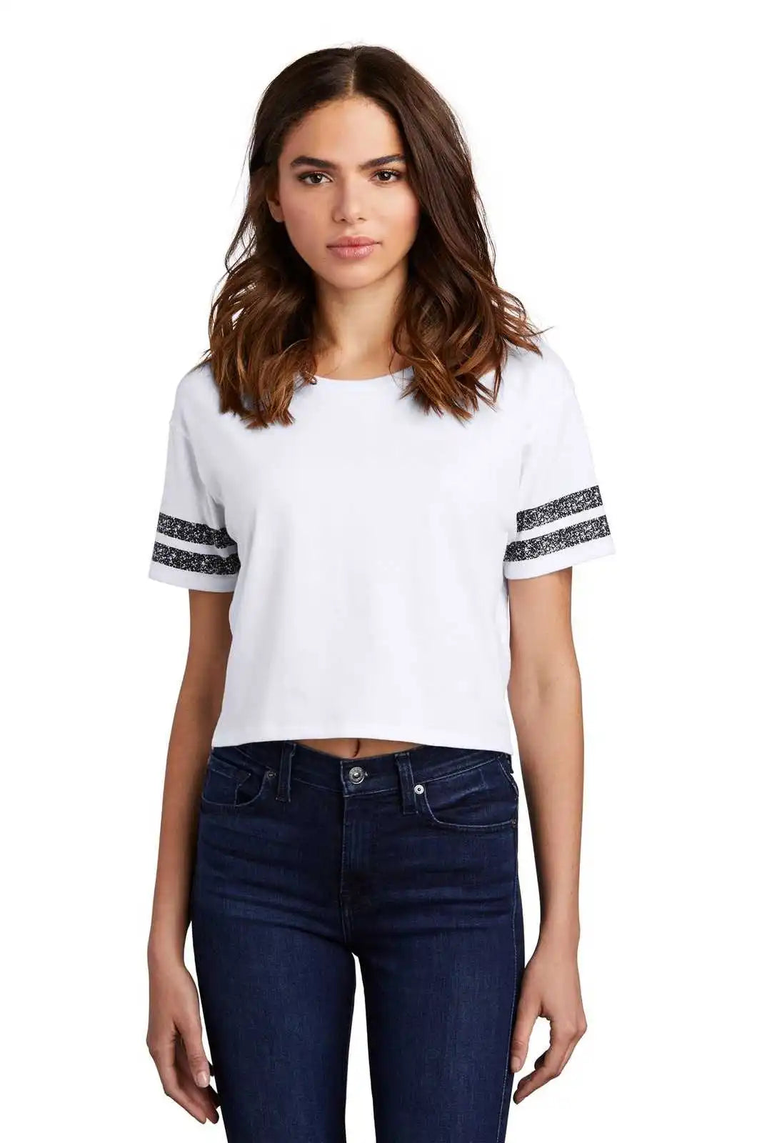 District Dt488 Women’s Scorecard Crop Tee - White Black