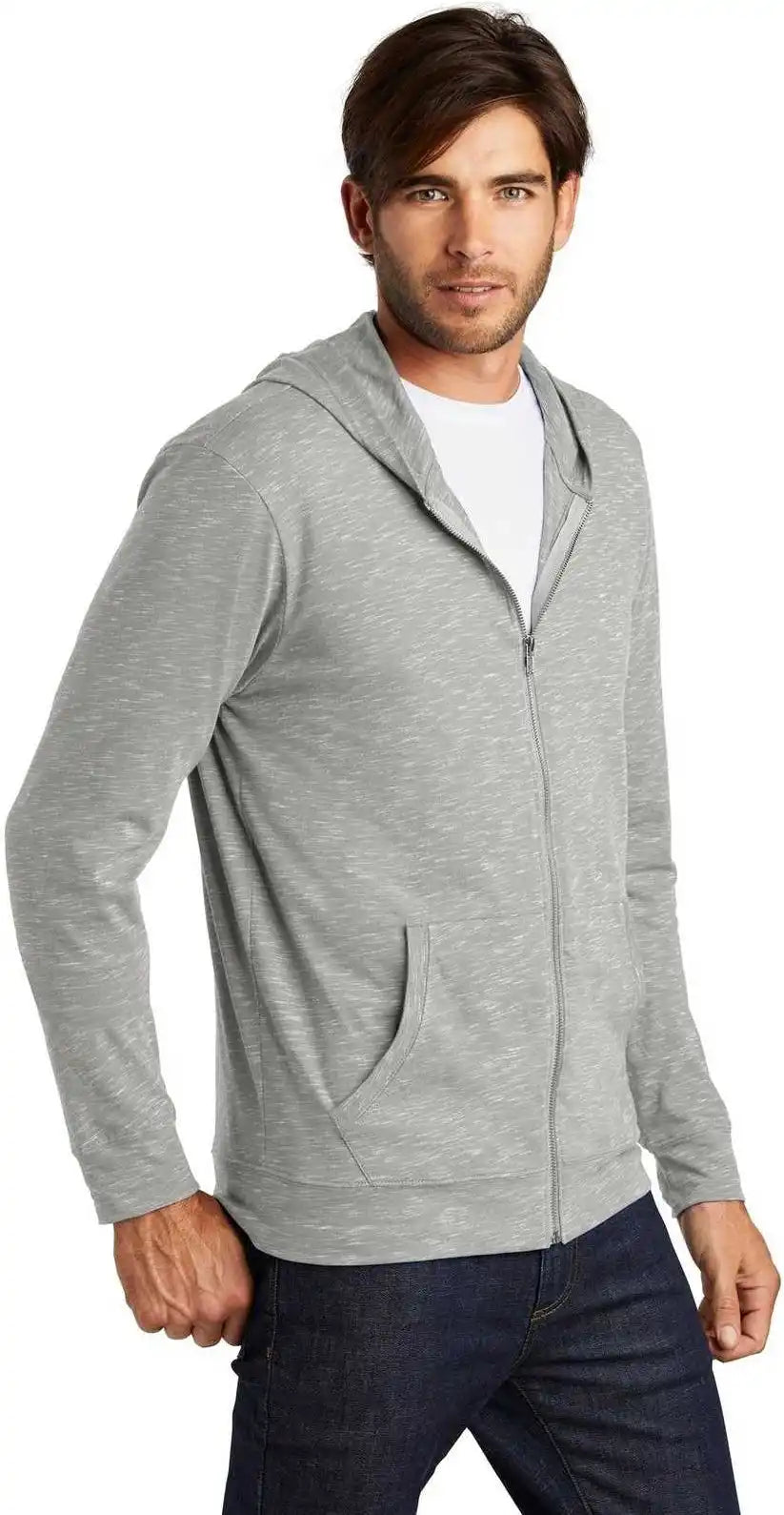 District Dt565 Medal Full Zip Hoodie Light Gray