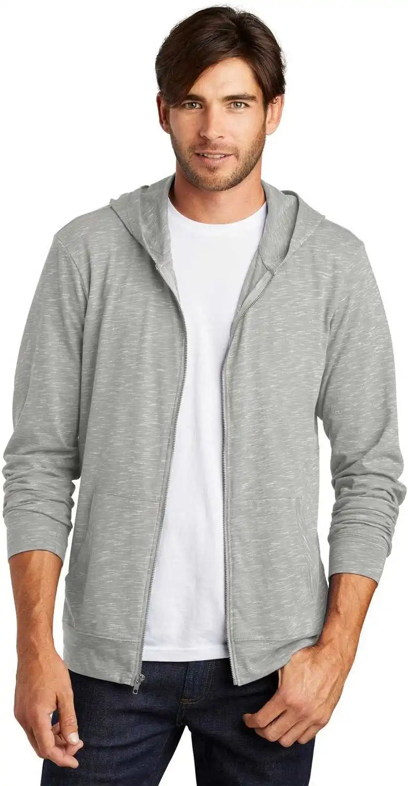 District Dt565 Medal Full Zip Hoodie Light Gray