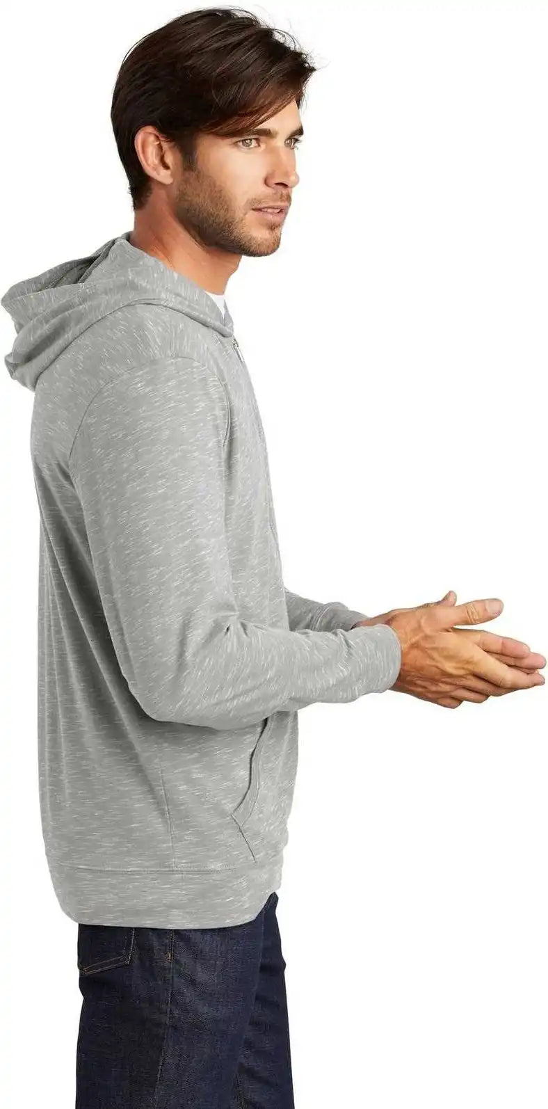 District Dt565 Medal Full Zip Hoodie Light Gray