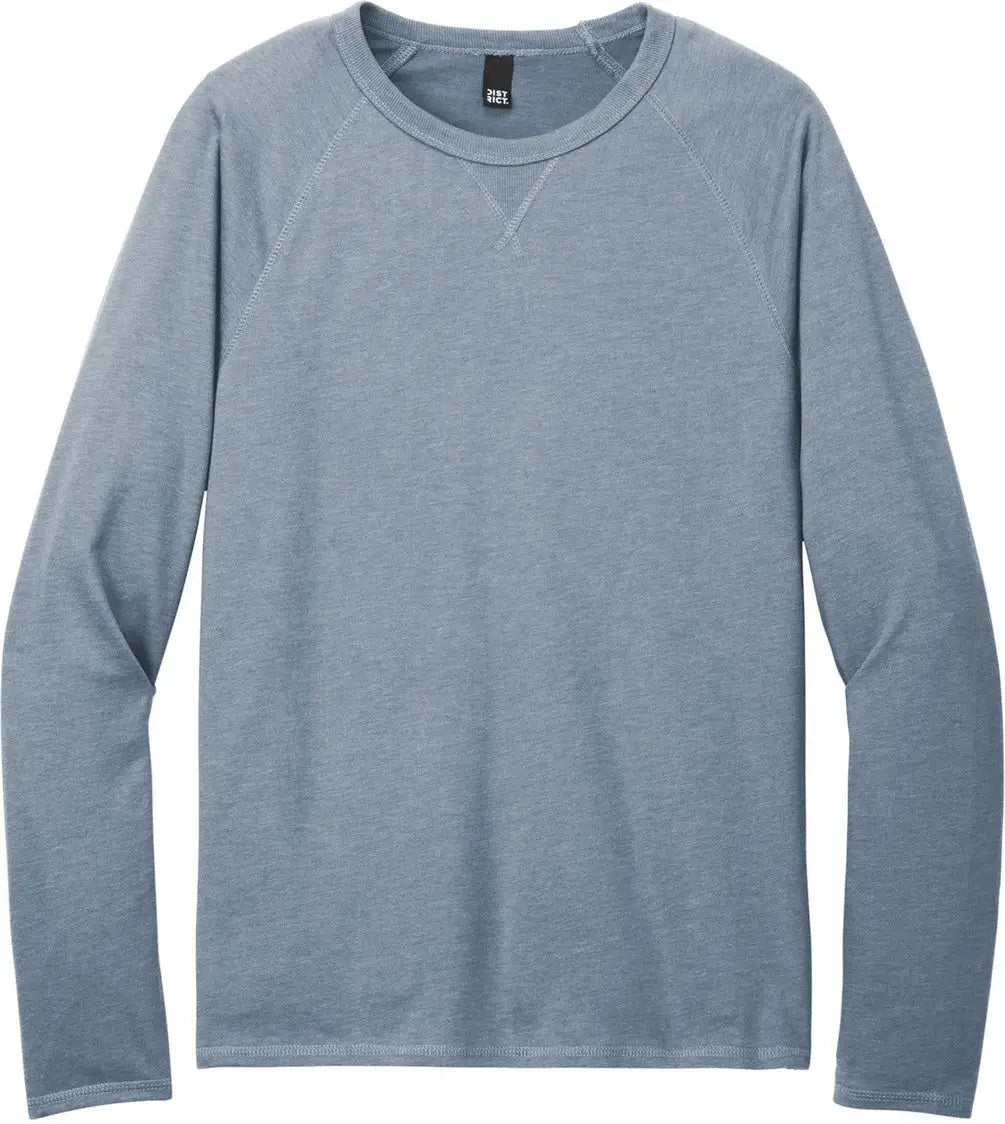 District Dt572 Featherweight French Terry Long Sleeve Crewneck - Flint Blue Heather