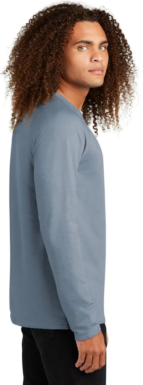 District Dt572 Featherweight French Terry Long Sleeve Crewneck - Flint Blue Heather