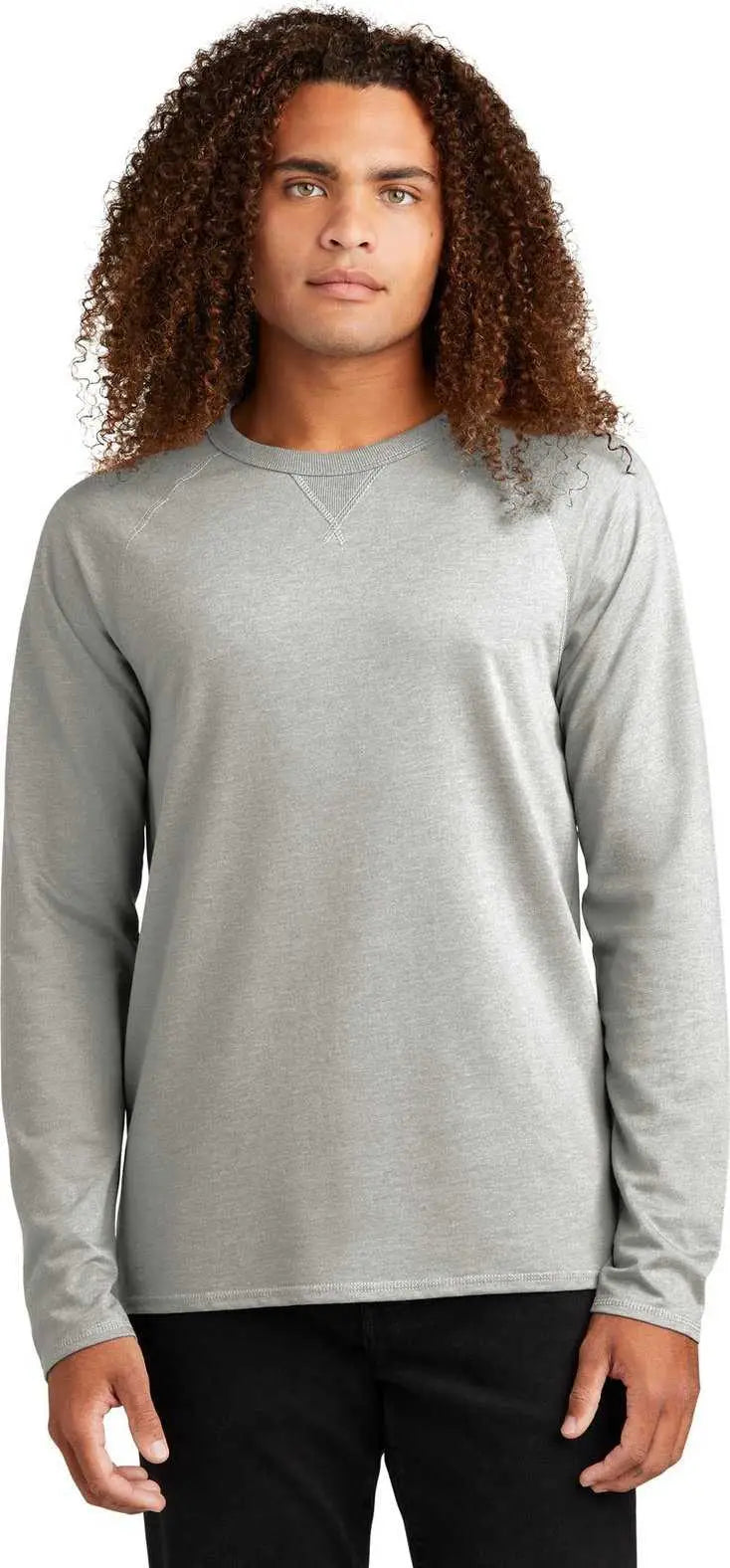 District Dt572 Featherweight French Terry Long Sleeve Crewneck - Light Heather Grey
