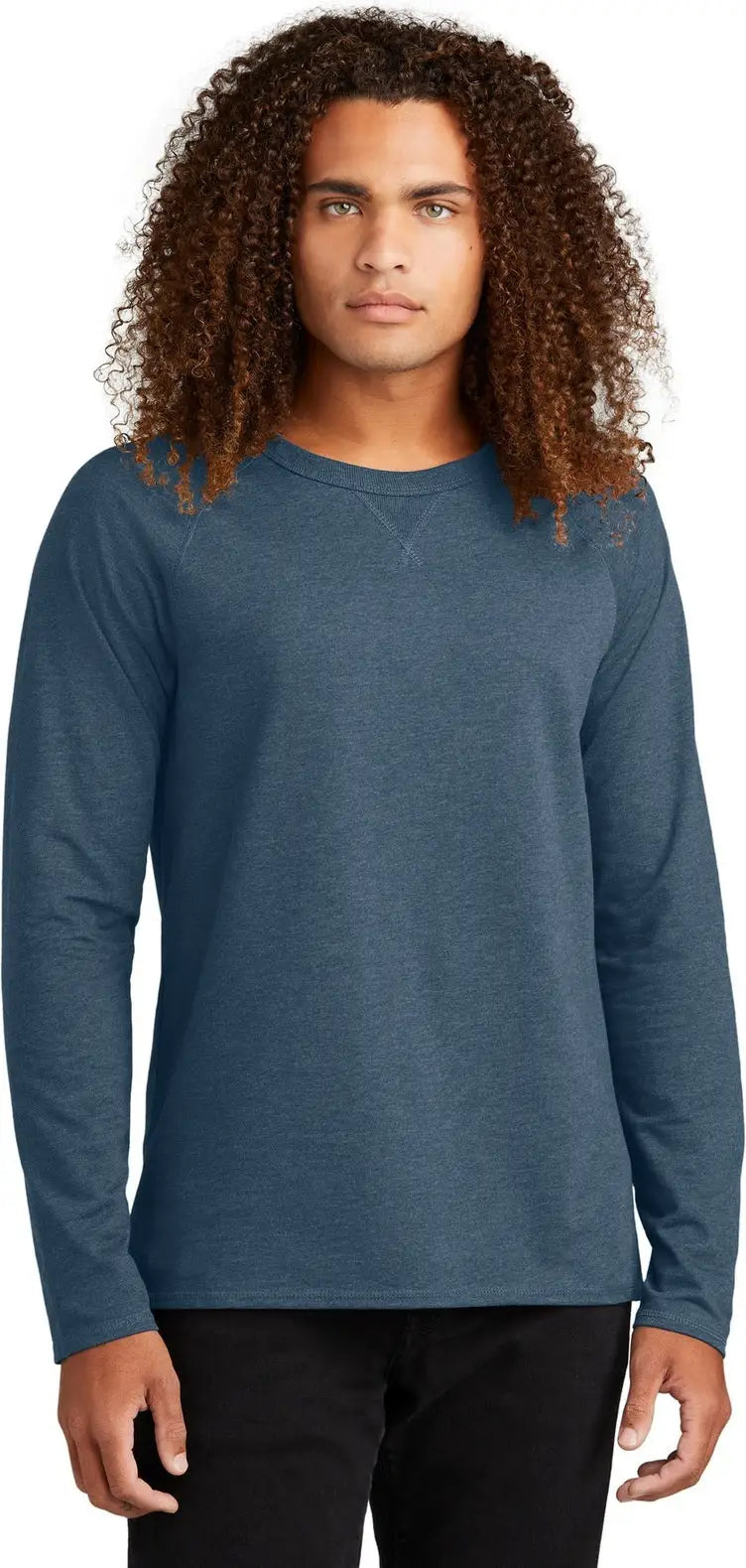 District Dt572 Featherweight French Terry Long Sleeve Crewneck - Washed Indigo - Adult Xs