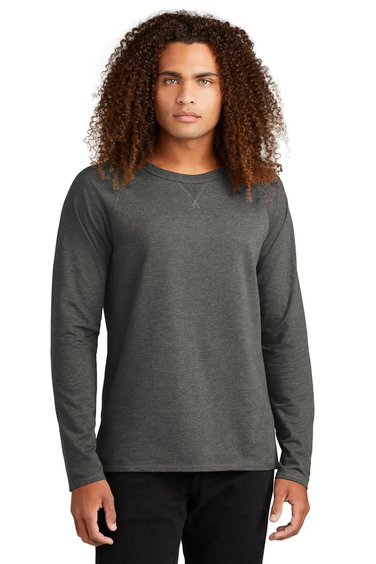 District Dt572 Featherweight French Terry Long Sleeve Crewneck - Washed Coal - Adult Xs
