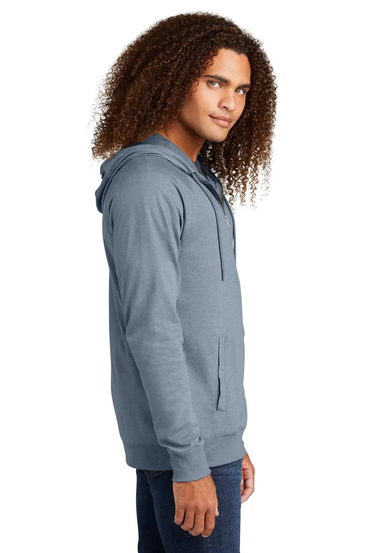 District Dt573 Featherweight French Terry Full-zip Hoodie - Flint Blue Heather