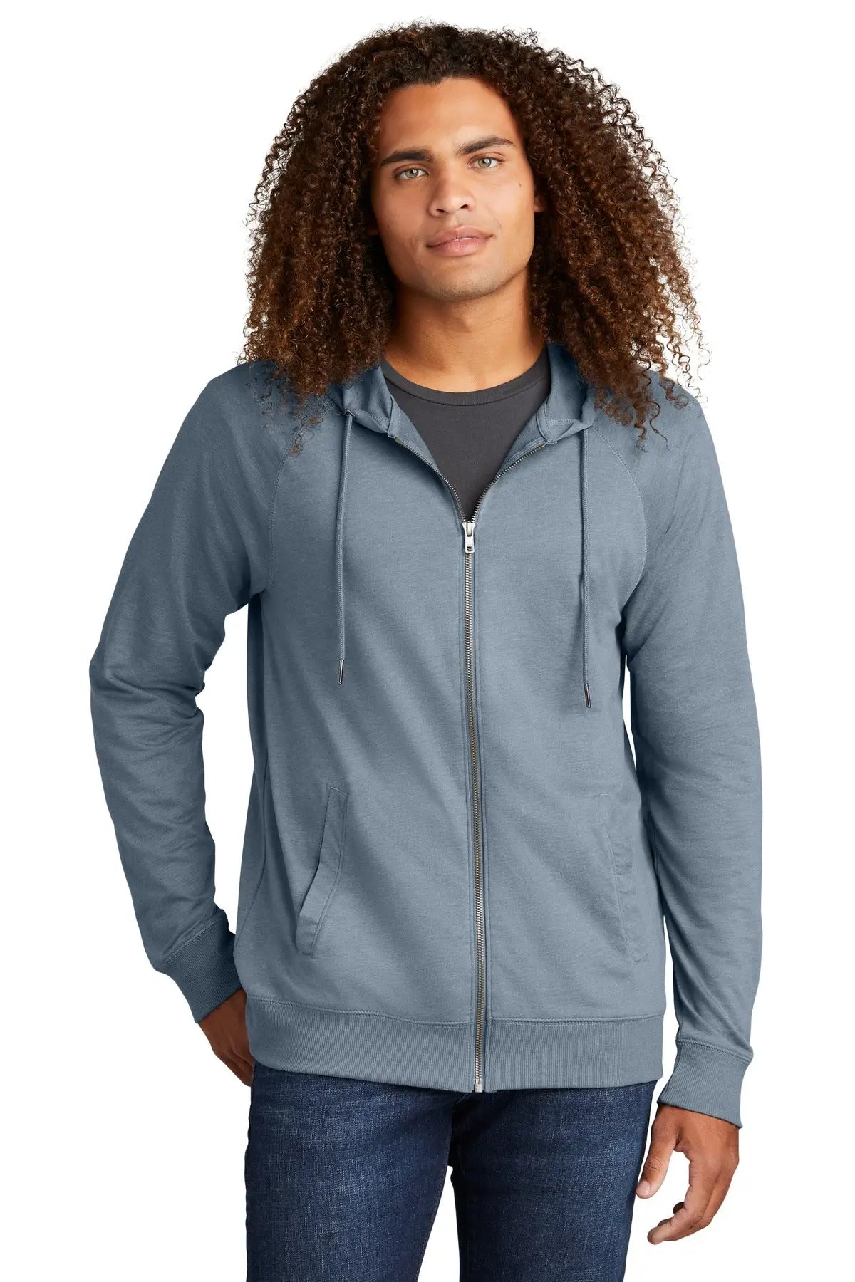 District Dt573 Featherweight French Terry Full-zip Hoodie - Flint Blue Heather - Adult Xs