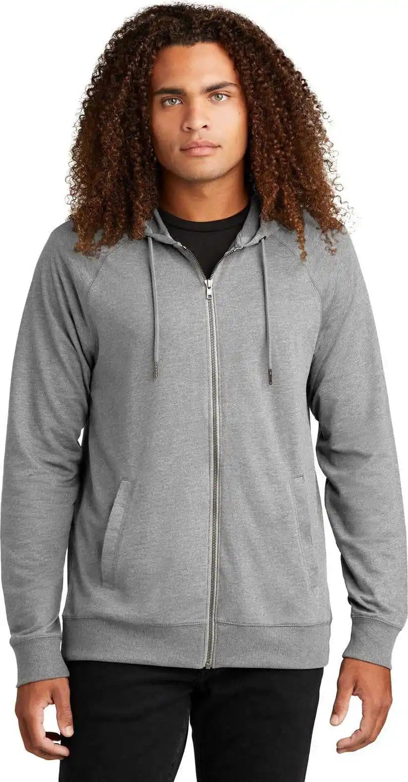 District Dt573 Featherweight French Terry Full Zip Hoodie Light Heather Grey