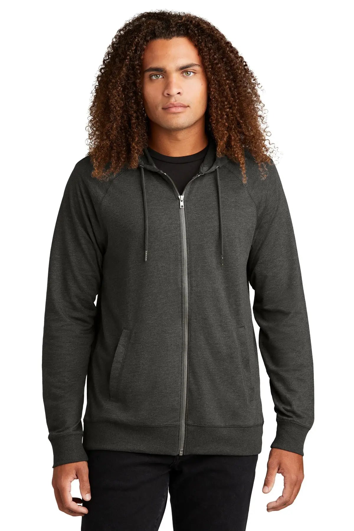 District Dt573 Featherweight French Terry Full-zip Hoodie - Washed Coal - Adult Xs