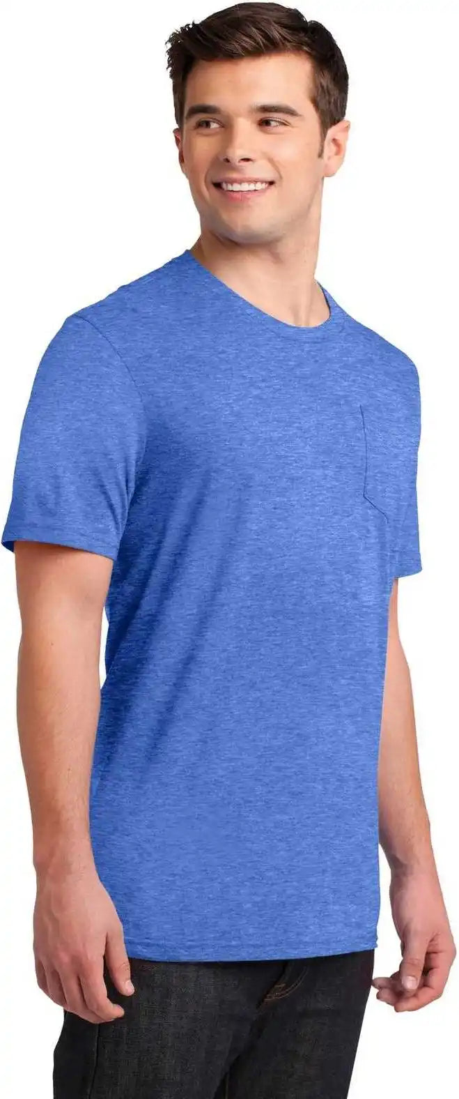 District Dt6000p Very Important Tee with Pocket Heathered Royal