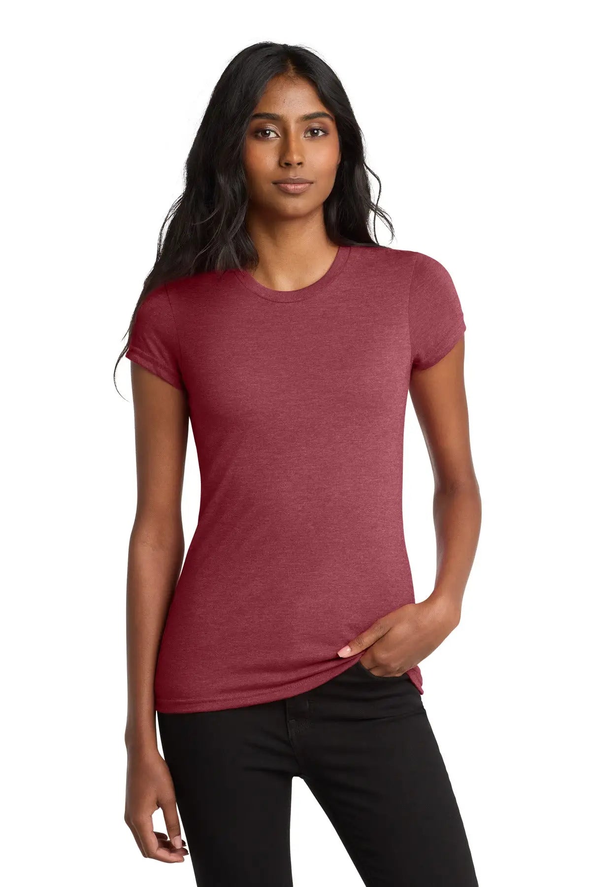 District Dt6001 Women’s Fitted Very Important Tee - Heathered Red - Ladies Xs