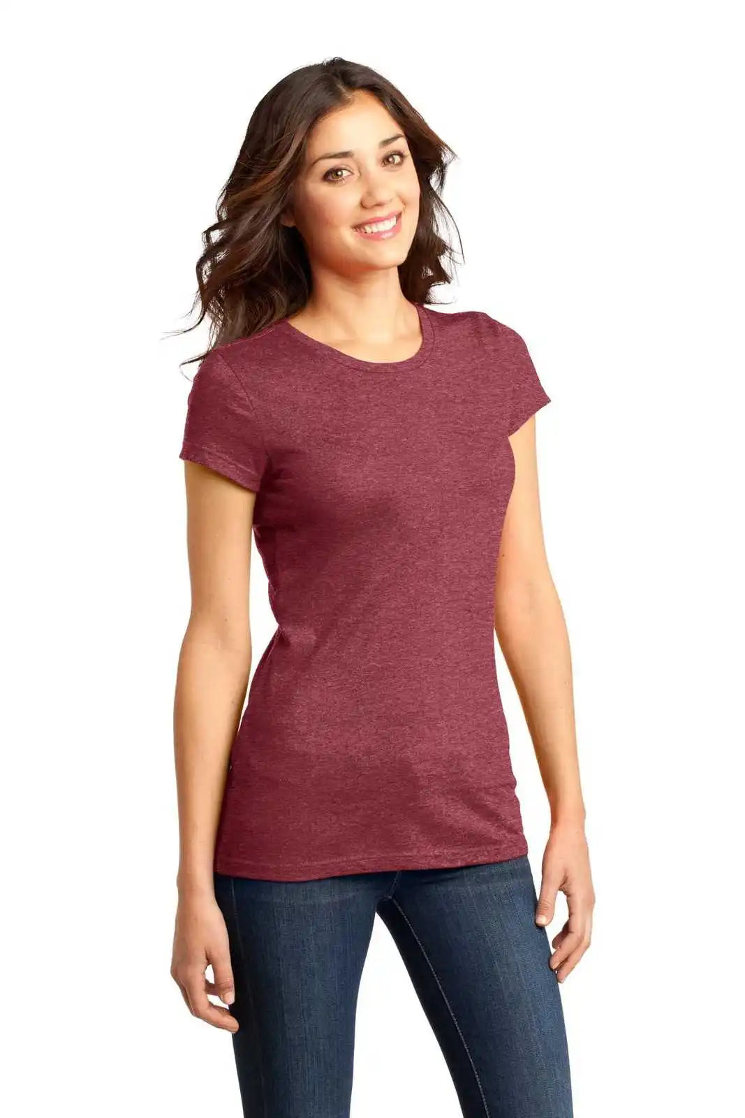 District Dt6001 Women’s Fitted Very Important Tee Heathered Red