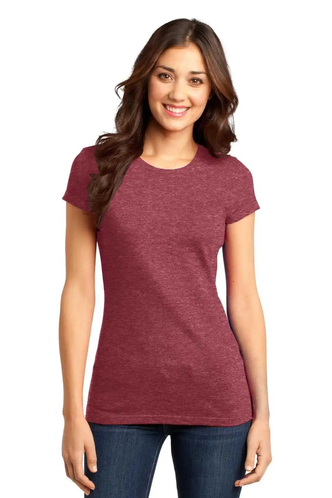 District Dt6001 Women’s Fitted Very Important Tee Heathered Red