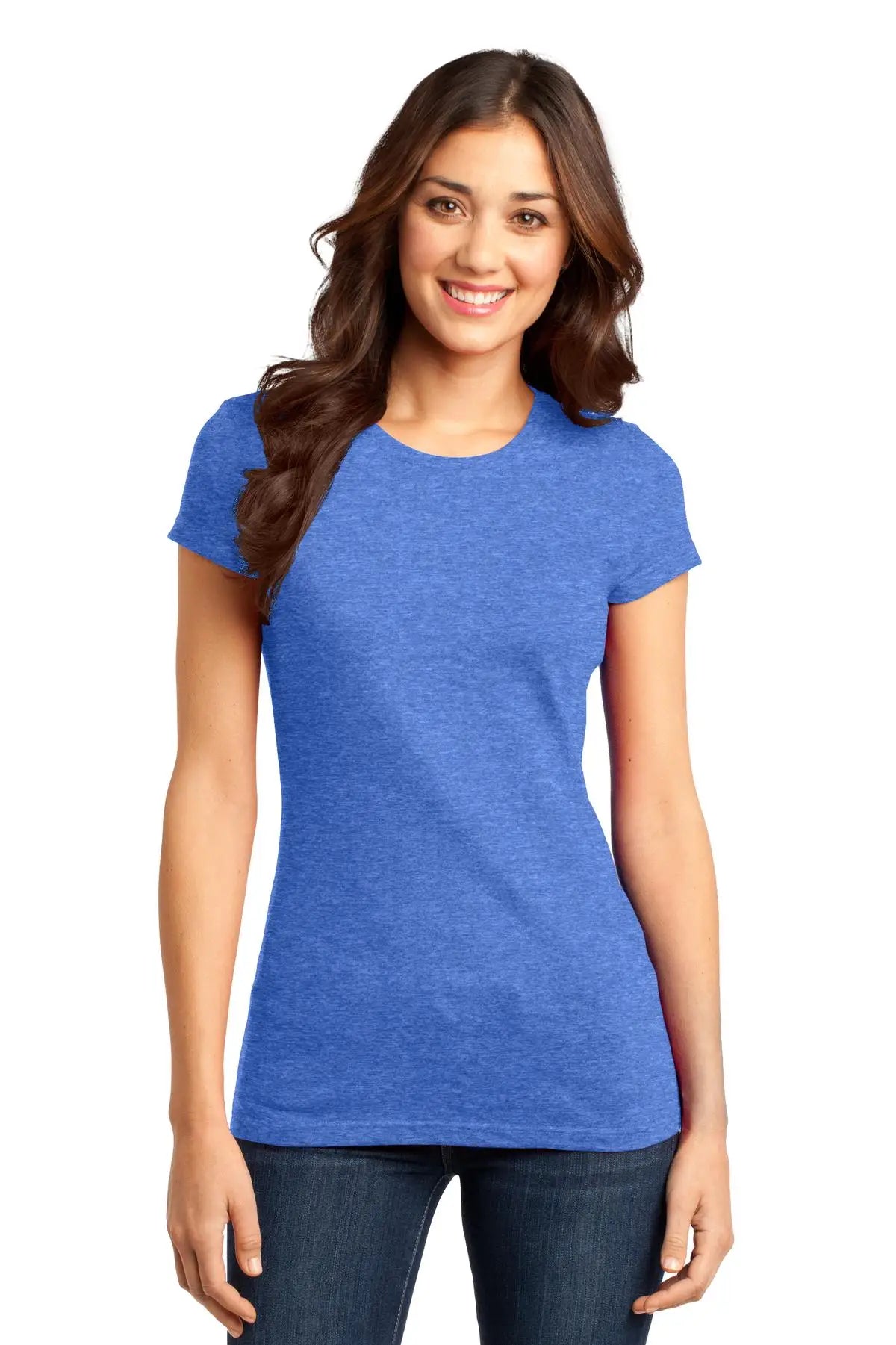 District Dt6001 Women’s Fitted Very Important Tee - Heathered Royal - Ladies Xs