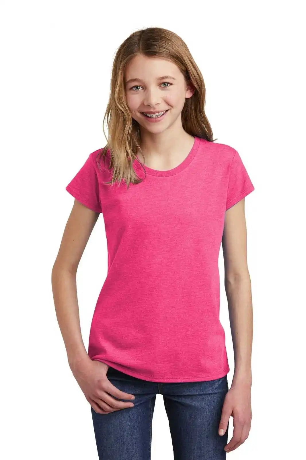 District Dt6001yg Girls Very Important Tee - Fuchsia Frost