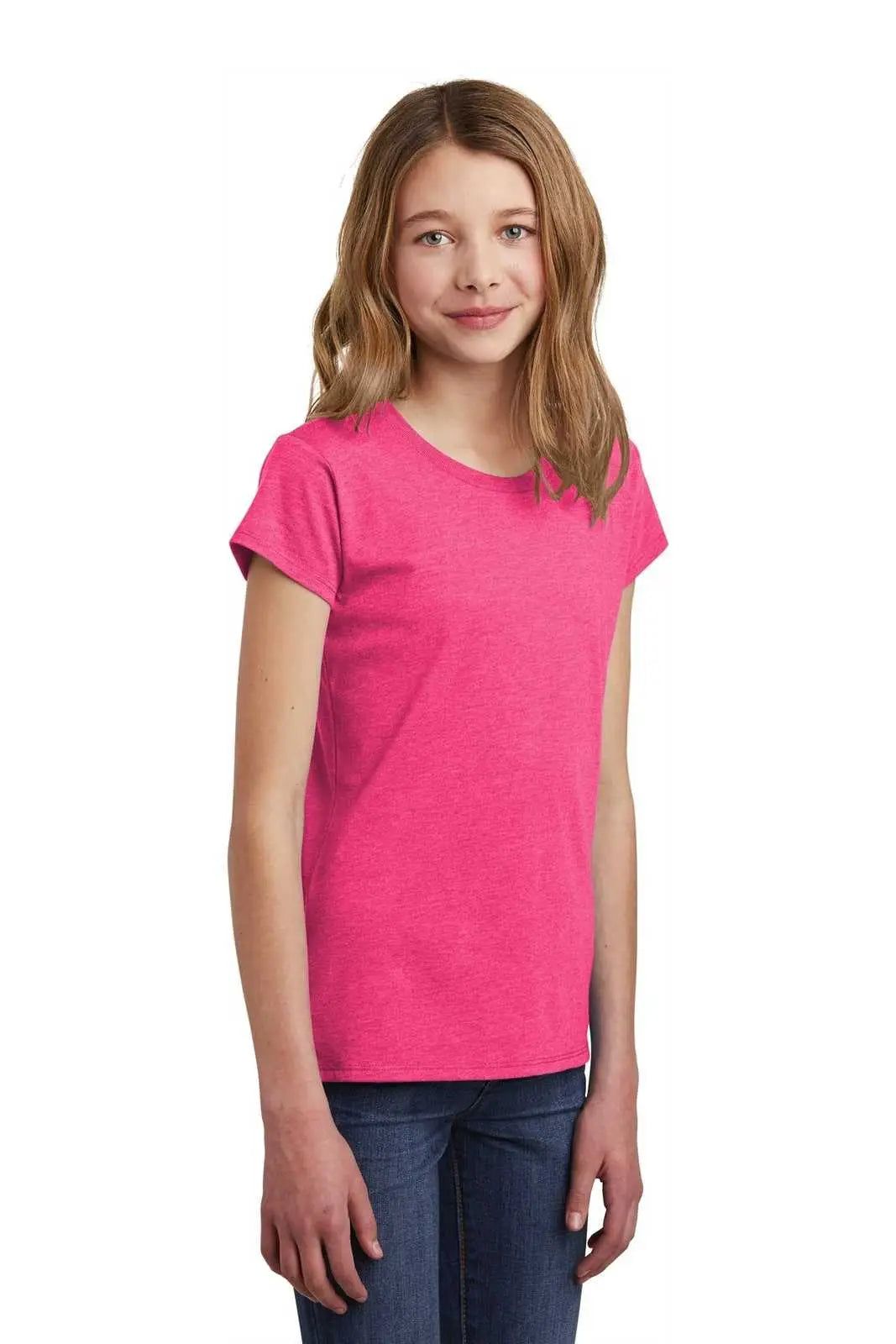 District Dt6001yg Girls Very Important Tee - Fuchsia Frost