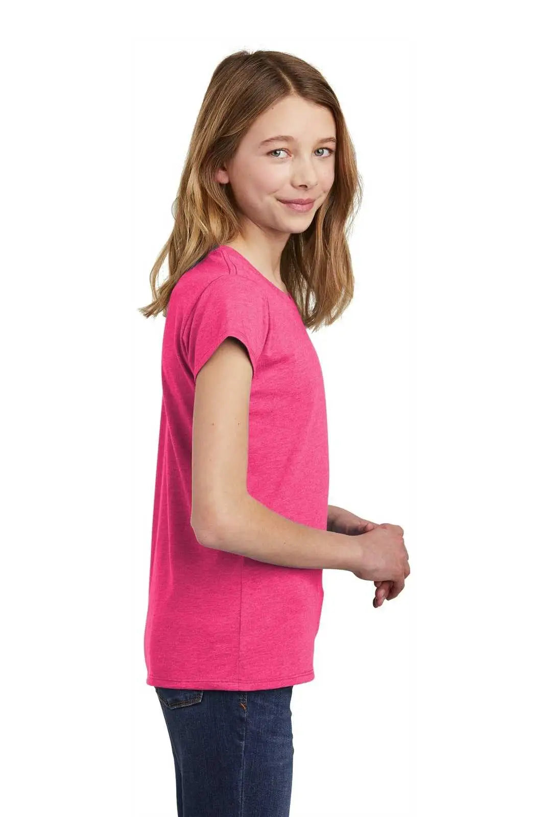 District Dt6001yg Girls Very Important Tee - Fuchsia Frost