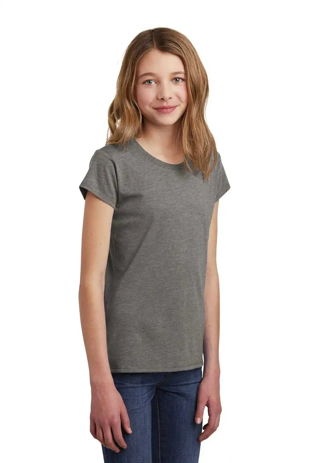 District Dt6001yg Girls Very Important Tee - Gray Frost